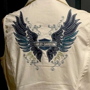 Large Harley Davidson Sleeveless Zip Up Top